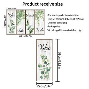 Minimalist green plant wall stickers set of 4 with relaxing text for home decor