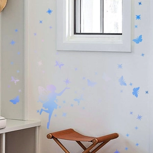 Luminous fairy wall sticker set with stars and butterflies in blue-purple gradient