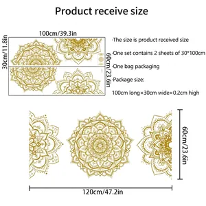 Large mandala flower wall sticker set with self-adhesive gold patterns and dimensions