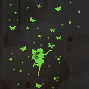 Luminous wall stickers set featuring fairy, stars and butterflies for bedroom decoration