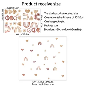 Tableau des tailles d'autocollants muraux arc-en-ciel avec dimensions et détails