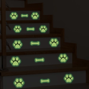 Glow In The Dark Wall Stickers Luminous Dog Paw Prints And Bones PVC Fluorescent Luminous Decals For Stairs Bedroom