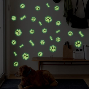 Glow in the dark dog paw and bone wall decals for home room stairs decoration