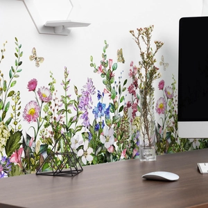 Colorful wild flower wall decals with butterflies for home living room office decoration