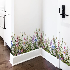 Wildflower Garden Wall Decals PVC Self Adhesive Butterfly Floral Grass Border Stickers For Living Room Bedroom Natural Decor
