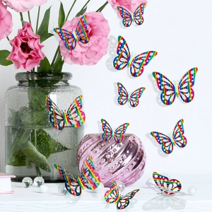 3D rainbow butterfly wall stickers with hollow wing design for home decoration