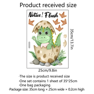 Cartoon green dinosaur flush notice wall sticker for bathroom decor 35cm x 25cm