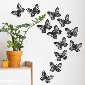 Pack de 12 mariposas decorativas 3D negras con diseño calado para decoración de paredes