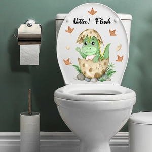 Cartoon Dinosaur Toilet Lid Sticker Notice Flush Remind Waterproof PVC Wall Decal For Bathroom Home Washroom Decoration