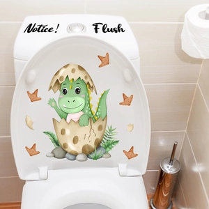 Cute green dinosaur bathroom wall sticker and toilet lid decal for nursery home decor