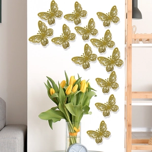 Pack de 12 mariposas decorativas 3D doradas con diseño calado para adornar paredes