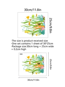 Detail showing cartoon ocean sea life wall stickers dimensions and various fish patterns