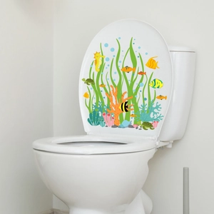 Seaweed and tropical fish underwater theme bathroom wall and toilet lid decal stickers
