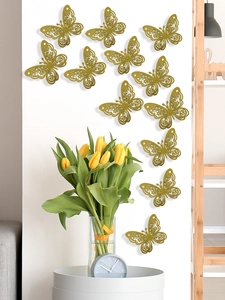 Mariposas decorativas 3D doradas caladas juego de 12 para pared y diseño de hogar