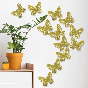 12 pegatinas de pared de mariposas 3D doradas con purpurina para decoración de interiores