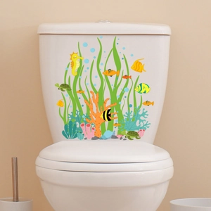 Cartoon Ocean Sea Creatures Toilet Sticker Waterproof PVC Seahorse Turtle Fish Coral Bathroom Home Decor Decal