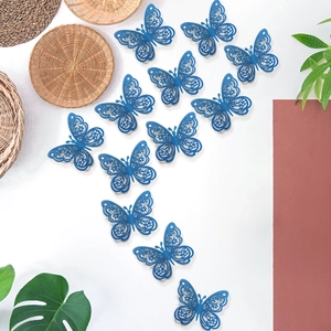 Set de 12 mariposas 3D azules para pared con purpurina y diseños calados decorativos
