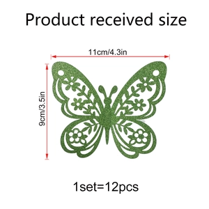 Pack de 12 pegatinas de pared mariposas 3D verdes con purpurina para decoración hogar