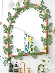 Pack de 12 pegatinas de pared de mariposas 3D verdes con brillo sobre espejo de baño