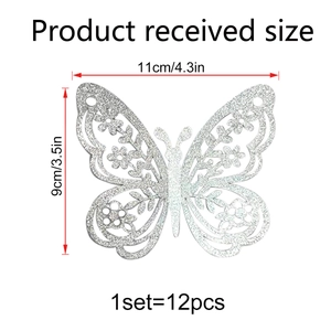 Set de 12 pegatinas de pared de mariposa 3D plateadas huecas para decorar el salón