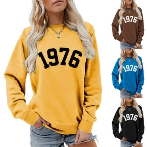Close-up of ribbed cuffs and high-quality 1976 number print on autumn sweatshirt