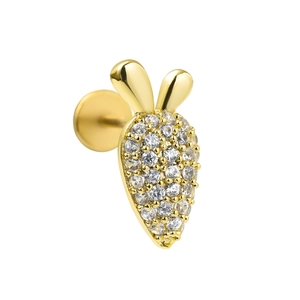 Piercing labbro a forma di carota dorata con zirconi e retro piatto in acciaio inossidabile
