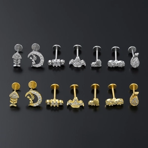 14-teiliges Set aus gold- und silberplattiertem Piercing-Schmuck mit Zirkonia-Steinen