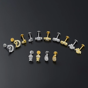 Geometrisches Labret-Stecker-Set mit Gold- und Silberbeschichtung und Mikro-Zirkon-Inlay
