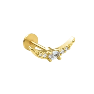 Curved marquise zircon labret stud in gold-plated stainless steel for ear and lip piercing