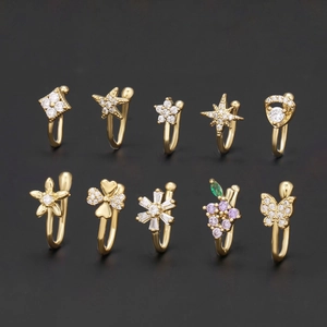 Fashion Copper Cubic Zirconia Non-Piercing Nose Clip Geometric Flower Butterfly U-Shaped Fake Nose Ring Jewelry For Women