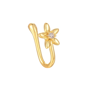 U-shaped gold flower nose clip with sparkling zircon inlay for non-pierced wear