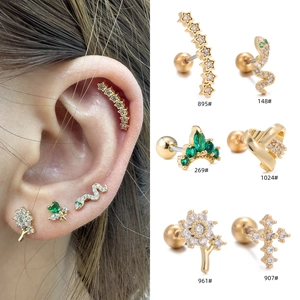 Orecchini a Bottone in Rame e Zirconia con Corona Cuore Serpente Stella Fiore Croce per Donna Oro Argento Oro Rosa Gioielli da Piercing con Chiusura a Sfera