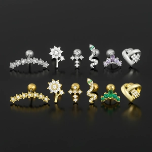 Set di orecchini a perno con corona e serpente in zircone lucido oro e argento