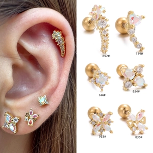 Boucles Oreille Cartilage Laiton Avec Zircone Colorée Et Opale Synthétique Cœur Étoile Piercing Bijoux Femmes Chic Design