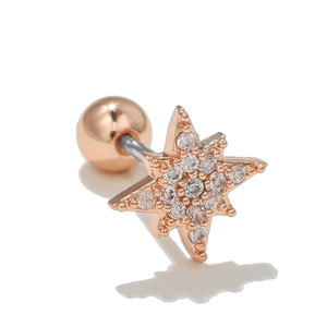 Macro shot of rose gold star stud earring with micro-set zircons and screw ball back