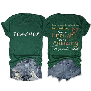 Women Teacher T-Shirt Cotton Blend Round Neck Short Sleeve Motivational Graphic Print Top Behind Me You Matter