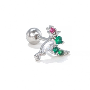 Detailed macro view of bird stud earring with colorful zircon stones and screw ball back