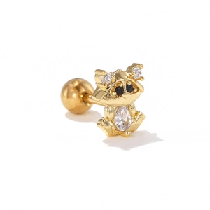 Golden stainless steel raccoon stud earring with sparkling zircon stones for women