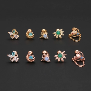 10-piece set of stainless steel moon and wing ear studs in gold and rose gold