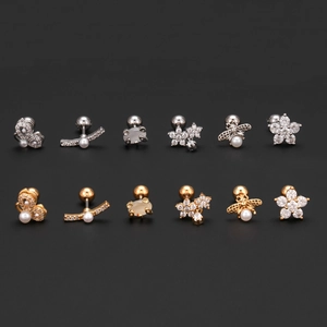 12er-Set Edelstahl-Piercings mit Blumen- und Bienen-Designs in Gold und Silber