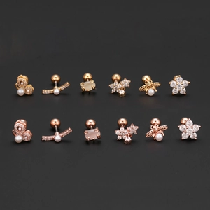 12er-Set Edelstahl-Ohrstecker mit Blumen- und Tiermotiven in Gold und Roségold-Finish