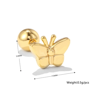 Macro detail of butterfly ear stud with 7.5mm width and 5.6mm height measurements