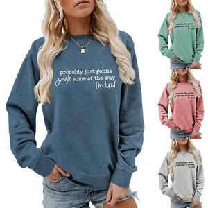 Women's Casual Crew Neck Long Sleeve Sweatshirt Christmas Slogan Print Loose Cotton Blend Pullover Fall Winter Top