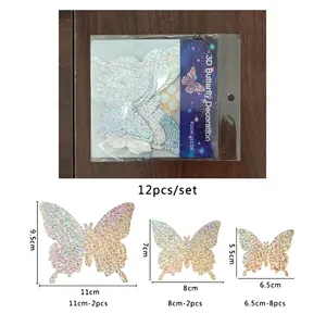 Set of 12 colorful 3D hollow butterfly wall stickers with laser glitter effect