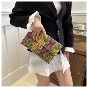 Gros plan d'une pochette colorée en relief serpent avec boucle géométrique dorée