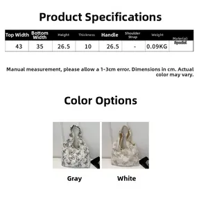 Size guide for large butterfly tote bag showing dimensions and grey and white options