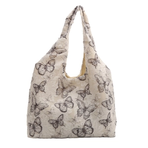 Elegant large capacity tote bag with white butterfly floral pattern for daily commute