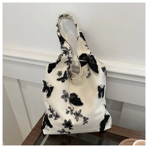 Women Butterfly Embroidery Tote Bag 3D Lace Gauze Large Capacity Shoulder Handbag Elegant Casual Summer Style
