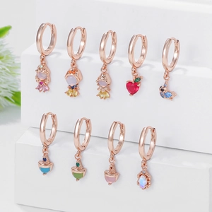 Copper Hoop Earrings For Women Micro Pave Colored Zirconia Heart Bird Princess Dangle Earrings Sweet Fashion Jewelry Gift