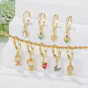 Gold-plated hoop earrings set featuring colorful micro-pave cubic zirconia charms